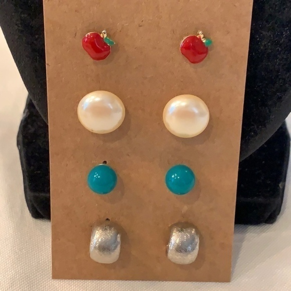 💐5/25 4 pair small stud earrings apple ball hoop